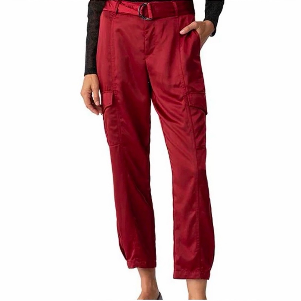 NWT Sanctuary Classy Cargo Matte Satin Mid Rise Cropped Pants, Garnet size 27